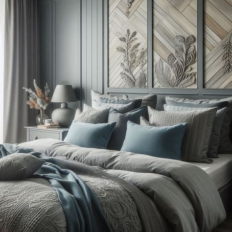 Grey and Blue Bedroom Grey Blue And White Bedroom Ideas, Steel Blue Bedroom Ideas, Ice Blue Bedroom, Grey And Blue Bedroom Ideas, Blue Gray Bedroom Colors, Blue Comforter Bedroom, Navy And Grey Bedroom, Grey And Blue Bedroom, Grey Blue Bedroom