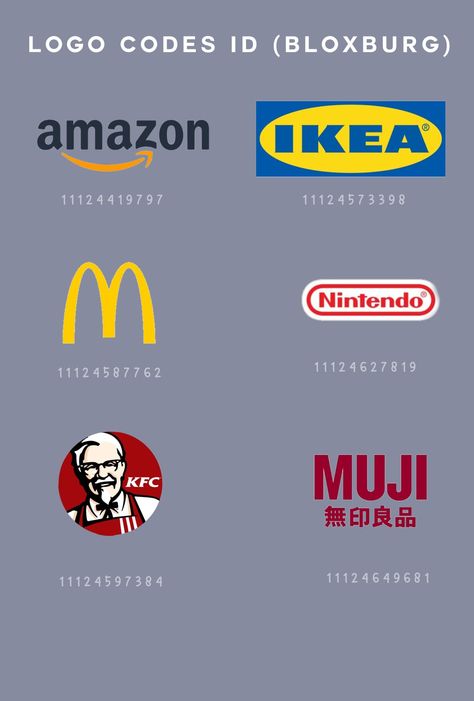 Logos! Bloxburg Mcdonald’s Decals Codes Logo, Bakery Logo Decals Bloxburg, Store Codes Bloxburg, Kfc Bloxburg, Bloxburg Supermarket Decals Codes, Bloxburg Logo Codes, Bloxburg Mall Exterior, Chick Fil A Decal Bloxburg, Bloxburg Starbucks Logo Code