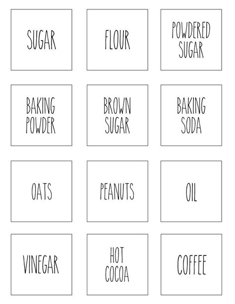 pantry labels printable rae dunn font sugar flour spices organization amazon label Organization Label Ideas, Condiments Labels Printable, Pantry Label Ideas, Kitchen Labels Printables Free Editable, Canister Labels Printable, Home Bakery Labels, Cricut Pantry Labels Svg Free, Pantry Labels Template, Editable Pantry Labels