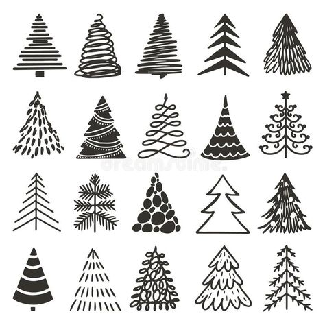 Doodle black christmas tree icons. Xmas rough drawn trees, abstract pencil winter elements. Grunge new year art decor stock illustration Pine Tree Clipart, New Year Doodle, Tree Doodle, Christmas Tree Drawing, Christmas Tree Png, Christmas Tree Svg, Christmas Tree Clipart, Tree Icon, Outline Illustration