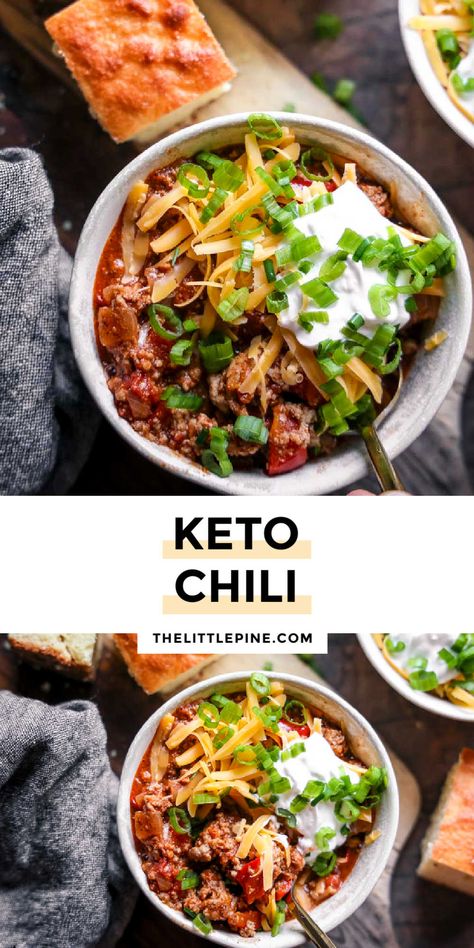 *NEW* My hearty, saucy low carb chili is an ideal meal prep & freezer recipe for the impending chilly weather! Simple & cheap! #ketochili #lowcarbchili Low Carb Chili Dog Bake, Low Carb Chili Crockpot, Cheap And Easy Keto Crockpot Meals, Keto Chilli Recipes, Chili Recipe Keto, Keto Chili Recipes, Keto Chile, Keto Chilli, Meal Prep Freezer