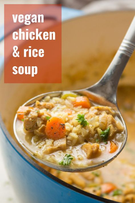 Vegan Chicken And Rice Soup, Vegan Chicken Rice Soup, Vegetarian Chicken And Rice, Vegan Chicken Soup Recipes, Vegan Rice Soup Recipes, Vegan Chicken Soup, Vegan Rice Soup, Vegan Chicken And Rice, Rice Soup Vegetarian