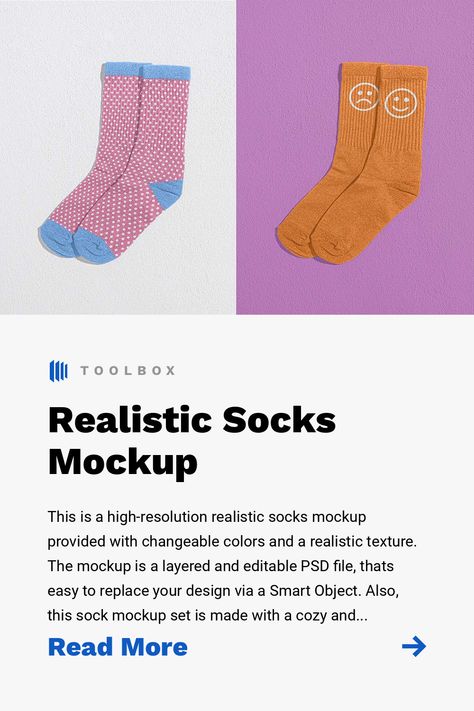 This is a high-resolution realistic socks mockup provided with changeable colors and a realistic texture. The mockup is a layered and editable PSD file, thats easy to replace your design via a Smart Object. Also, this sock mockup set is made with a cozy and so realistic knitted texture, so you might love it to show you winter apparel collection or any Christmas-related designs. Sock Mockup, Apparel Mockup, Best Socks, Knitted Texture, Winter Apparel, Clothing Mockup, Mockup Templates, Designer Socks, Free Mockup