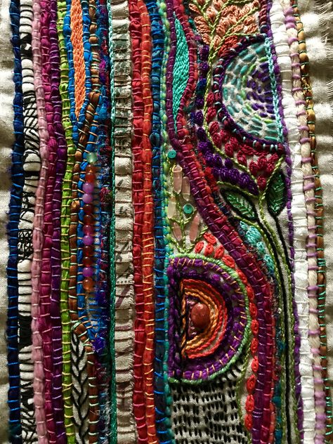 Fabric Mixed Media Art, Mixed Media Weaving, Mixed Media Embroidery, Couching Embroidery, Mixed Media Textiles, Textile Art Embroidery, Fiber Art Quilts, Creative Textiles, Textile Fiber Art