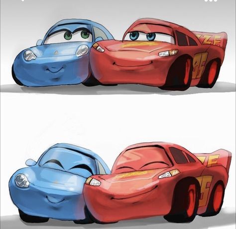 Disney Couples Drawings, Mcqueen And Sally Drawing, Disney Couple Drawings, Cars Movie Drawing, Cars Y Sally, Sally And Mcqueen, Mcqueen Y Sally, Lightning Mcqueen Drawing, Mcqueen And Sally