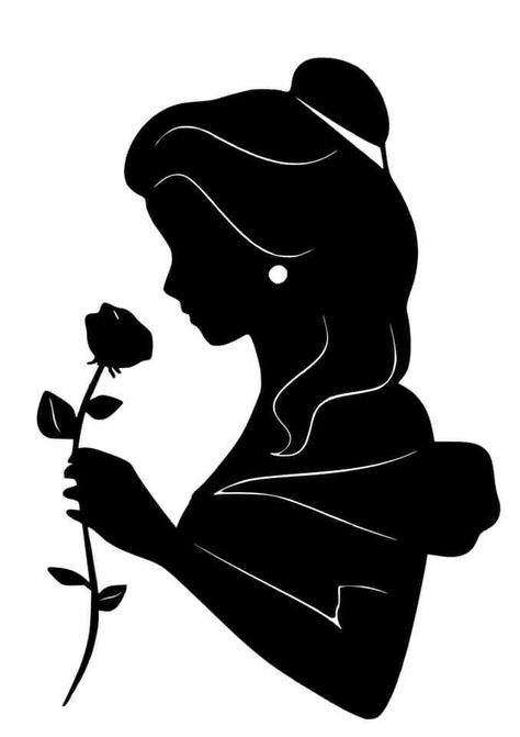 Disney Silhouette Art Stencil, Beauty And The Beast Outline, Disney Silhouettes Svg, Disney Character Silhouettes, Silhouette Art Disney, Disney Characters Silhouettes, Beauty And The Beast Silhouette, Bella Disney, Disney Princess Silhouette