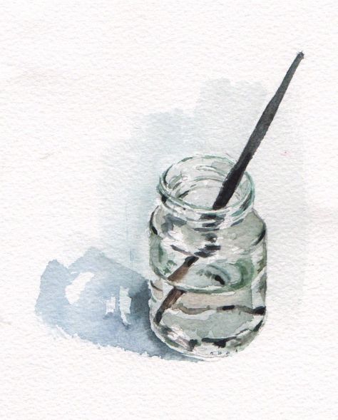 Bottle Watercolor Painting, Jar Of Paint Brushes, Mason Jar Watercolor, Jar Watercolor Painting, Watercolor Glass Vase, Glass Jar Watercolor, Jar Watercolor, Watercolor Journal, 수채화 그림