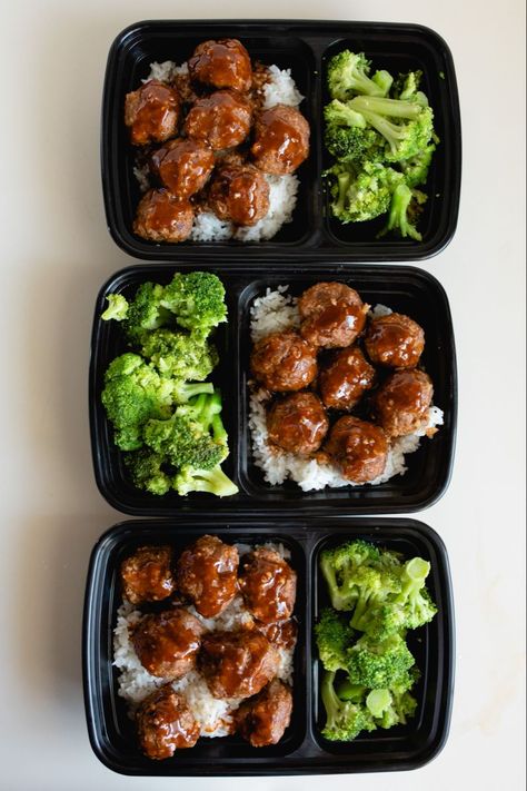 Asian Meal Prep, Meatballs Asian, Instant Pot Rice, Asian Meatballs, Teriyaki Meatballs, Meals Dinner, Quick Meal Prep, Healthy Lunch Meal Prep, Meal Prep Ideas