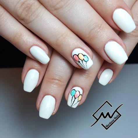 Baloon Nails Design, Balloon Nail Design, Nails With Balloons, Ballon Nails, Balloon Nails, Festive Nails, Sns Nails, Festival Nails, Hair Nails