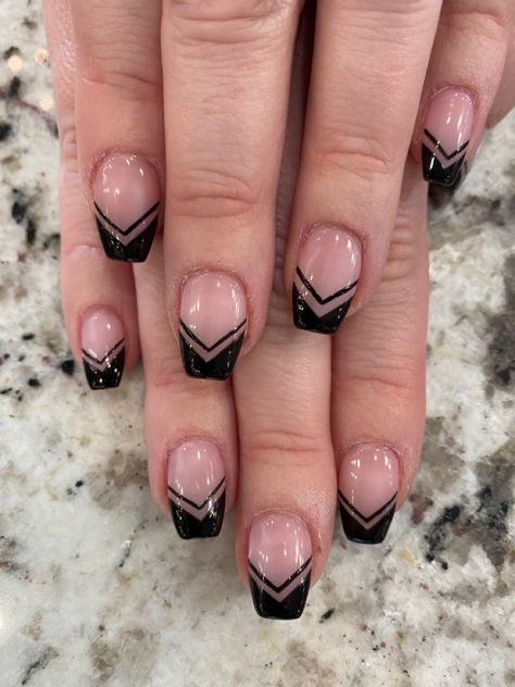 Nails Ideas French Tip Black, French Tip Nails In Black, Black French Gel Nails, French Tip With Design Coffin, Black French Tip Wedding Nails, Black Tipped Acrylic Nails, Short Gel Nails Black French Tips, February French Nails, French Tip With Line Design