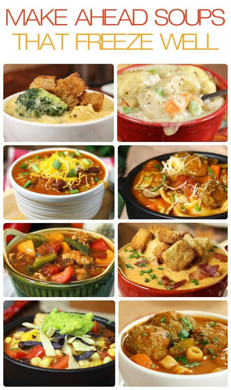 10 Make Ahead Soups That Freeze Well Soups For Freezing, Soup Recipes Freezer Friendly, Meals That Reheat Well, Freezable Soups, Freeze Soup, Freezer Soups, Freeze Ahead Meals, Lunch Easy, Freezer Dinners