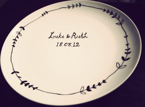 plate Wedding Plate, Hand Drawn Wedding, Wedding Plates, Etsy Wedding, Porcelain Plate, Creative Drawing, Store Front, Porcelain Plates, Black And White Design