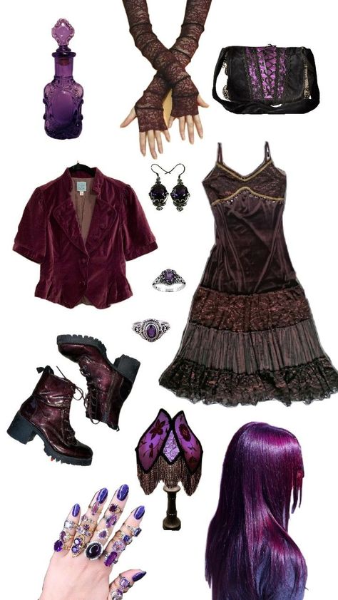 #aesthetic #whimsigoth #purple #outfit #vintage #witch Whimsigoth Outfits, Witch Aesthetic Outfit, Aesthetic Whimsical, Purple Witch, Purple Outfit, Vintage Witch, Purple Prom Dress, Outfit Vintage, Witch Outfit