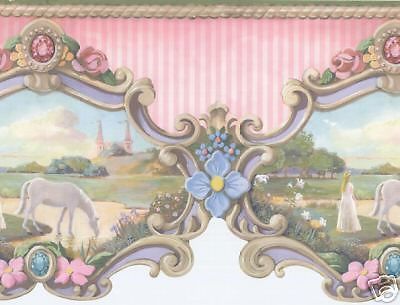 YORK Wallpaper Border - Carousel Horse CWJV6216B picclick.com Princess Theme Bedroom, Pink Hallway, Horse Mural, Princess Bedrooms, Bedroom Theme, Brick Wallpaper Roll, Room Store, Pink Castle, Princess Bedroom