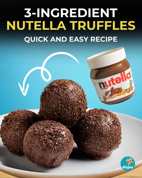 These Nutella truffles only need 3 ingredients, do not require any baking, and are absolutely delicious! These chocolate balls are perfect for sweet snacks or desserts. Find the recipe here. Nutella Balls Recipe, Nutella Truffles 3 Ingredients, Chocolate Balls Recipe, Nutella Truffles, Nutella Cookies Recipe, Cornbread Muffins Recipe, How To Make Nutella, Slushie Recipe, Truffles Recipe