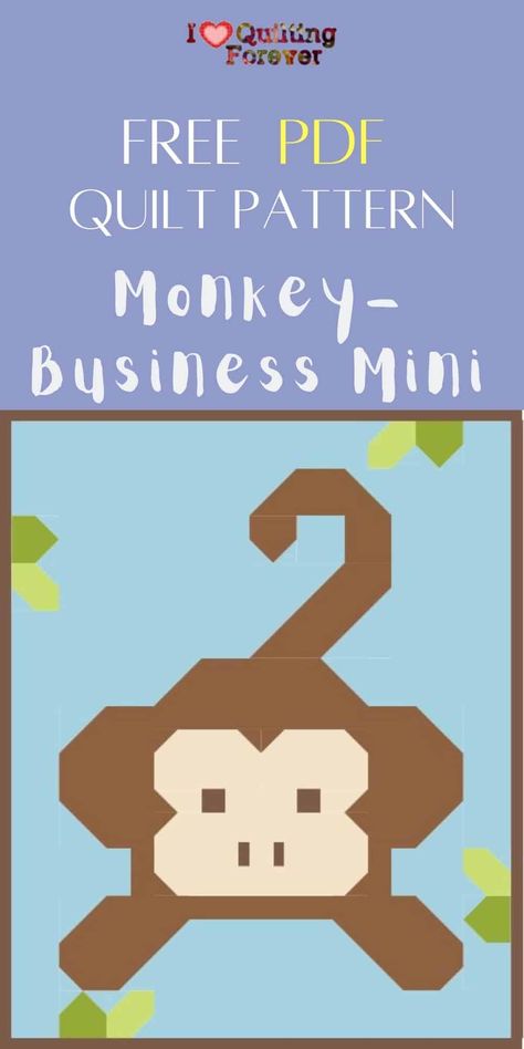 Free Quilt Pattern: Monkey Business mini Monkey Quilt, Kid Quilts, Pixel Quilting, Elephant Quilt, Monkey Pattern, Quick Quilt, Cute Sewing Projects, Easy Quilt, Baby Quilt Patterns