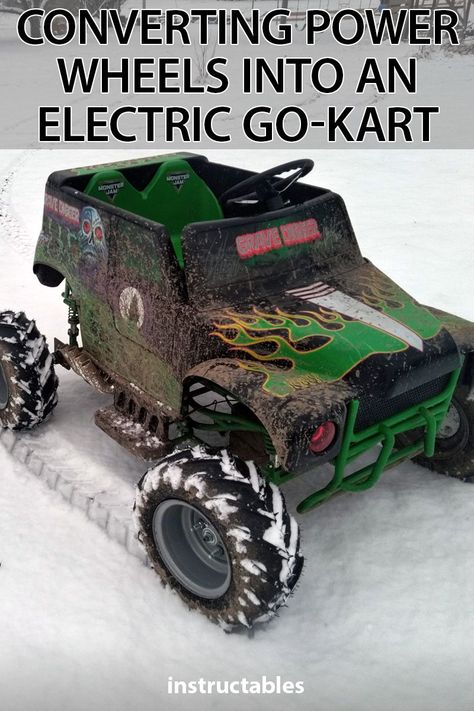 Converting a 24v Grave Digger Power Wheels into an electric go-kart with rubber tires. #outside #toys #modification #conversion #gokart #monsterjam Go Kart Ideas, Power Wheels Truck, Power Wheels Makeover, Power Wheels Mods, Custom Power Wheels, Outside Toys, Kids Power Wheels, Power Wheel, Guys Back