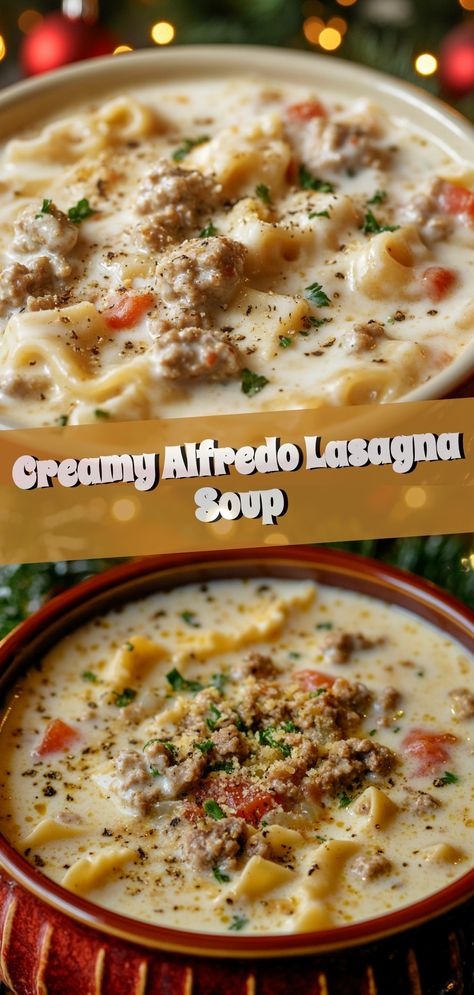 Creamy Alfredo Lasagna Soup Soup With Pasta Recipes, Creamy Alfredo Lasagna Soup, Alfredo Lasagna Soup, Recipes With Lasagna Noodles, Cardiac Diet Recipes, Cheesy Lasagna, Alfredo Lasagna, Dinner Ingredients, Lasagna Soup Recipe