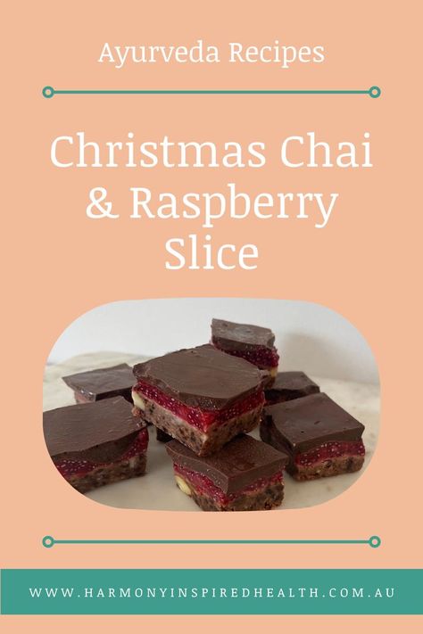 Are you looking for a healthy Ayurveda recipe treat to take to your Christmas party? Try this family-approved delicious 'healthy chai & raspberry slice' recipe, it will be a party hit. Click to get the recipe to make these Ayurveda Christmas Chari and Rasberry Slice. #ayurveda #recipe #ayurvedarecipe #ayurvedalifestyle #healthyrecipe #snackrecipe #snacks #cleaneating Ayurvedic Dessert Recipes, Ayurvedic Snack Recipes, Ayurvedic Sweets, Ayurvedic Recipes For Fall, Raspberry Slice, Ayurveda Tridoshic Recipes, Ayurveda Recipes, Organic Recipes Healthy, Slice Recipe