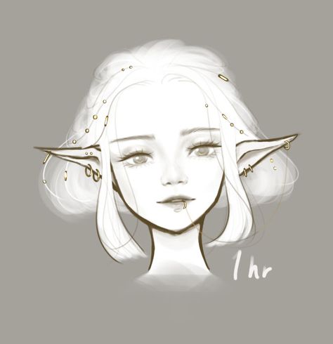 Spend 1hr drawing anything with the word "elf" https://www.instagram.com/p/CJhUGn4LSP7/?igshid=1qrksl4z2m7n4 Droopy Elf Ears Drawing Reference, Downturned Elf Ears, Elf Ear Piercing Drawing, Elf Earrings Drawing, Fairy Ears Drawing, Elf Ears Front View, Elf Side Profile, Elf Ears Drawing Reference, Draw Elf Ears