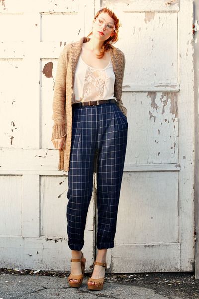 navy checkered pants Blue Checkered Pants Outfit, Blue Plaid Trousers Outfit, Navy Windowpane Pants Outfit, Plaid Pants For Workwear, Navy Plaid Pants Outfit, Cotton Plaid Pants For Workwear, Retro Plaid Pants For Fall, Windowpane Pants Outfit, Blue Plaid Pants Outfit