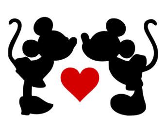 Mickey Mouse Love - svg file Silhouettes Disney, Minnie Mouse Stickers, Silhouette Disney, Minnie Mouse Silhouette, Mickey And Minnie Kissing, Disney Decals, Mickey Mouse Silhouette, Disney Silhouettes, Idee Cricut