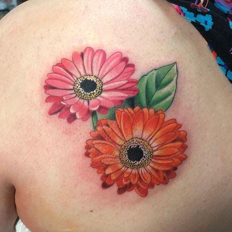 Gerbera Daisies Tattoo, Gerber Daisy Tattoo Color, Gerber Daisy Tattoo, Gerbera Daisy Tattoo, Wishbone Tattoo, Neat Tattoos, 9 Tattoo, Daisy Flower Tattoos, Amy Fleming