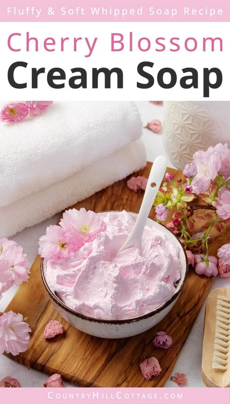 Craft Recipes, Cute Diy Stuff, Cherry Blossom Recipe, Spring Soap Ideas, Diy Self Care, Cherry Blossom Essential Oil Blend, Cherry Blossom Body Scrub, Rose Soap Diy, Cherry Blossom Body Wash