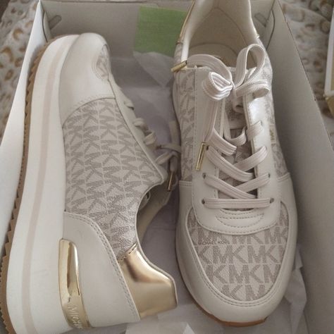 Michael Kors Sneakers! Michael Kors Wedge Sneakers, Wedge Sneakers Outfit, Michael Kors Sneakers, Wedge Sneakers, Sneakers Outfit, Cream And Gold, Michael Kors Shoes, Wedding Sneaker, Wedding Styles