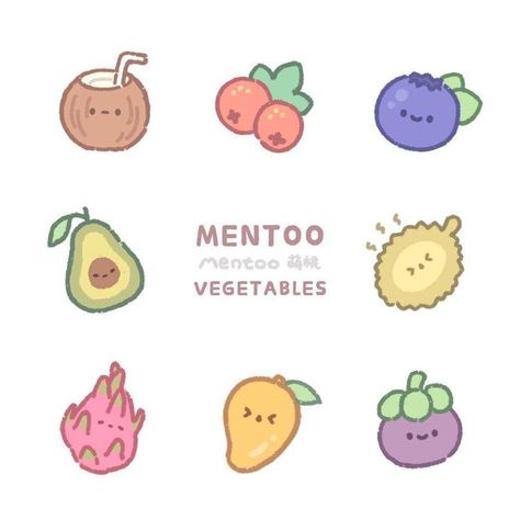 Cute Food Doodles Easy, Drawing Vegetables, Fruit Doodle, Food Doodles, Cute Easy Doodles, Images Kawaii, Cute Food Drawings, Cute Food Art, Cute Doodles Drawings