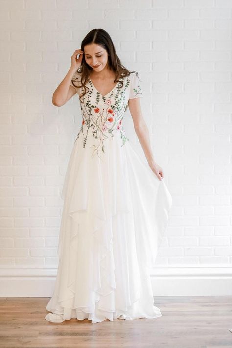 Modest Formal Dresses, Embroidered Wedding Dress, Formal Dance, Embroidered Bodice, Modest Wedding, Body Conscious, Department Stores, Embroidered Wedding, Dresses Bridesmaid