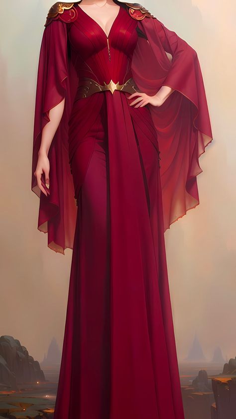 Red Greek Goddess Dress, Regal Dress Gowns, Red Targaryen Dress, Asgardian Dress Goddesses Gowns, Got Inspired Outfits, Targaryen Aesthetic Outfits, Asgardian Dress Goddesses, Medieval Red Dress, Dornish Dress