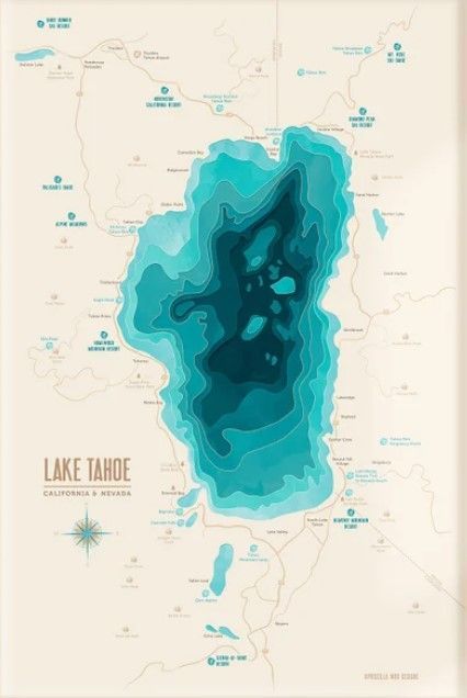 Lake Topography Map, Topography Map Art, Lake Tahoe Tattoo, Ocean Topography, Topographic Map Design, Geology Illustration, Topographic Art, Topographic Map Art, Sea Map