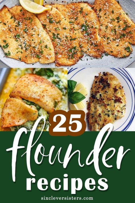 25 AMAZING FLOUNDER RECIPES! From grilled to pan-fried to stuffed, you're definitely going to find flounder recipes that you'll want to make! #dinner #dinnerfoodideas #fish #flounder #recipes #recipeoftheday #seafood Flounder Meal Ideas, Best Flounder Fish Recipes, Flounder Dinner Ideas, Air Fryer Flounder Recipes, Flounder Francaise Recipe, Baked Flounder Recipes, Stuffed Flounder Recipes, Pan Seared Flounder, Flounder Recipes Healthy