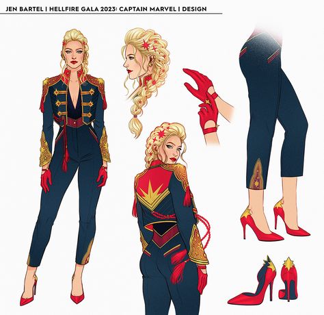 Hellfire Gala 2023, Jen Bartel, Hellfire Gala, Marvel Inspired Outfits, Marvel Dress, Captain Marvel Carol Danvers, Gala Outfit, Marvel Characters Art, Marvel Comic Universe