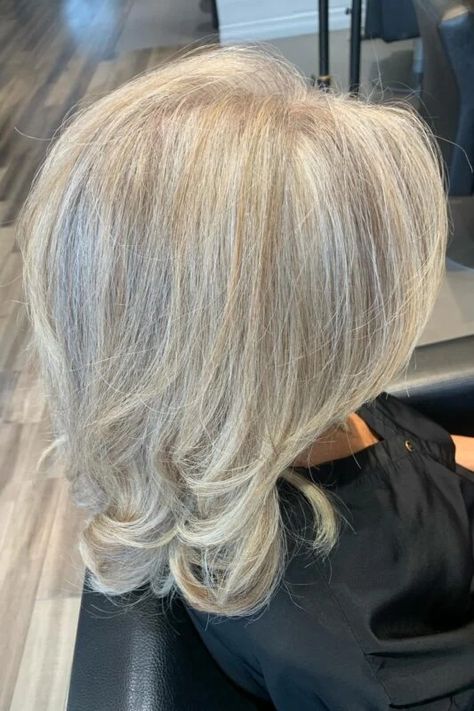 25+ Gorgeous Blonde Grey Blending Ideas You Have To See NOW - Flo's Blog Grey Blonde Blending, Blond Grey Highlights, Grey Blending Blonde Hair, Gray Blending Hair Highlights Ash Blonde, Blonde To Grey Transition, Blonde To Gray, Blonde Grey Blending, Grey Blending Highlights Blondes, Blend Grey Hair