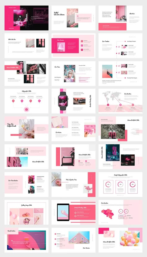 This feminine and elegant template is perfect for presentations on a variety of topics. The pastel pink gradient background is stylish and eye-catching, and the modern fonts and icons add a touch of sophistication. The template includes a variety of slides, including title slides, content slides, and image slides, so you can easily create a presentation that is both visually appealing and Barbie Presentation Template, Pink Presentation Design, Powerpoint Title Slide Design, Pink Presentation Background, Pink Powerpoint Template, Pastel Pink Gradient, Pink Portfolio, Gradient Powerpoint, Pink Presentation