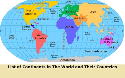 List of Continents in The World and Their Countries Map Of Continents, English Essays, World Map Continents, Family Night Activities, Travel Theme Classroom, World Map With Countries, Seven Continents, The Continents, All Continents