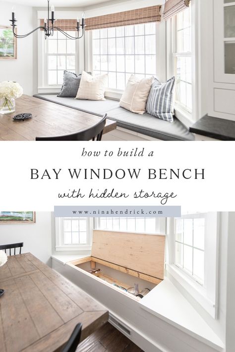 Dining With Bay Window, Bay Window Bench Seat Dining Room, Storage Around Window Kitchen, Front Room Bay Window, Bay Breakfast Nook, Add Bay Window, Bench In Bay Window Kitchen, Breakfast Bay Window, Updating Bay Window