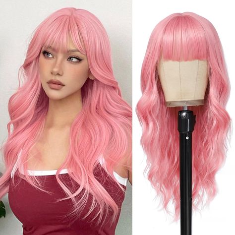 PRICES MAY VARY. 【Material】This pink wig with bangs is made of 100% heat-resistant synthetic fiber material, which is soft and smooth, allowing it to maintain its pretty curls well. The texture and luster of this pink wig are like real hair, presenting a realistic and natural appearance. 【Hairstyle】The length of the pink wavy wig is 20 inches. The bangs of the pink wig are cute and fluffy, about 5 inches, which can perfectly flatter the face shape and forehead. You can trim or restyle the bangs Fluttershy Cosplay, Pink Wig With Bangs, Pretty Curls, Pink Wigs, Long Wavy Wig, Kawaii Wigs, Wavy Wig, Pink Wig, Wig With Bangs