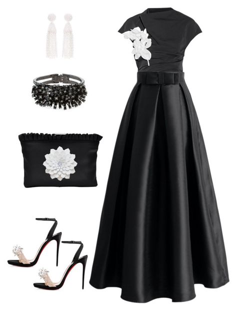 An Evening in Black/White by gia-ladyboss on Polyvore featuring Rosie Assoulin, Chicwish, Christian Louboutin, La Regale and Oscar de la Renta Black And White Dress Classy, Office Outfits Women Plus Size, White Dress Classy, Church Outfit Fall, Finer Womanhood, Luxurious Clothes, Black And White Office, Fancy Dress Up, Rosie Assoulin