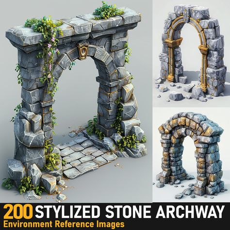 Stylized Stone Archway|4K Reference Images,  on ArtStation at https://www.artstation.com/artwork/4NoJNk Dungeon Entrance Concept Art, Stone Altar, Ancient Ruins Concept Art, Stone Altar Fantasy Art, Cave Entrance Concept Art, Stone Castle Concept Art, Stone Archway, Mechanical Engineering Design, Body Sketches