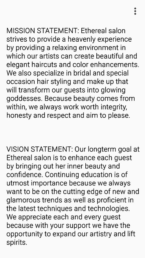 Mission & Vision statements Mission Statement Esthetician, Mission Statement For Salon, Hair Salon Mission Statement Examples, Beauty Salon Mission Statement, Clothing Brand Mission Statement, Beauty Mission Statement, Hair Salon Mission Statement, Salon Business Plan Examples, Mission And Vision For Business