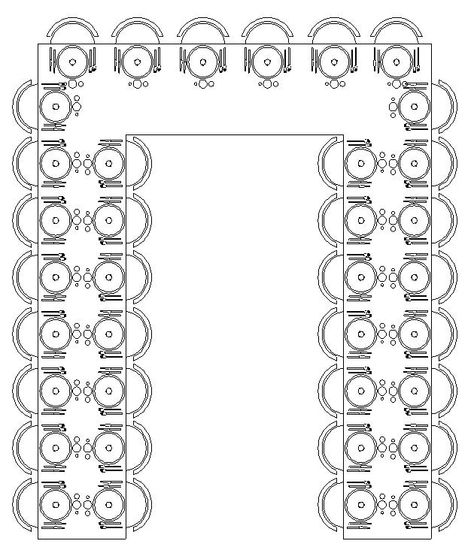 Horseshoe style seating U Shaped Wedding Seating Table Arrangements, Seating For Wedding Reception, U Shape Seating Wedding, Wedding Table U Shape, U Shape Dinner Setting, U Shape Table Set Up, Wedding Table Placement Layout, U Shape Wedding Table Layout, Horseshoe Wedding Table Layout