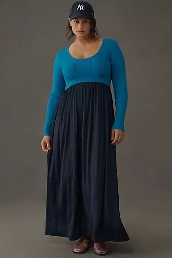 Plus Size Dresses | Maxi, Cocktail & More | Anthropologie Twofer Sweater, Twofer Dress, Layered Sweater, Layer Style, Flowy Skirt, Dresses Maxi, Pullover Styling, Plus Size Dresses, Knit Top