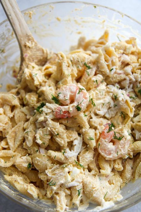 Seafood Pasta Salad Loaded Seafood Salad, Seafood Pasta Cold, Seafood Pasta Salad Italian Dressing, Cajun Seafood Pasta Salad, Cold Seafood Pasta Salad, Seafood Salad Recipe With Crab Shrimp, Southern Seafood Salad, Seafood Pasta Salad Crab And Shrimp, Seafood Macaroni Salad