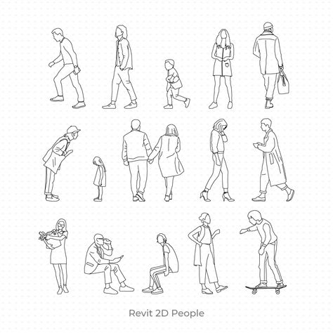 Revit 2D People (15 Figures) on Behance Two People Drawing, White 3d People, Guy Sitting, Human Sketch, Human Figure Sketches, Elevation Drawing, People Drawing, Couple Holding Hands, Architecture People