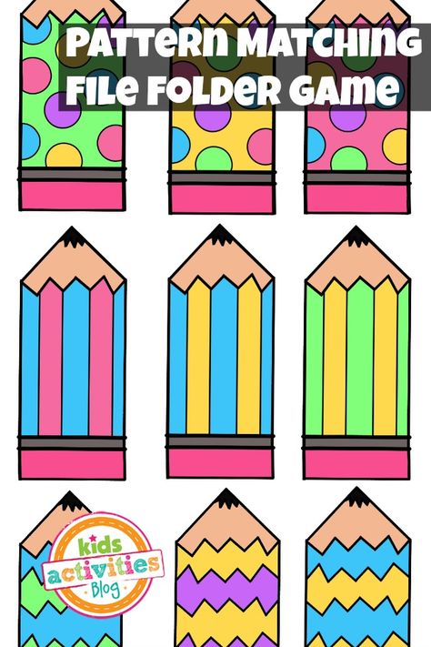 Pattern Matching Free Printable File Folder Game For Preschoolers Matching Free Printable, File Folder Games Free, Prek Centers, Preschoolers Activities, File Folder Games Preschool, Printable Folder, Game For Preschoolers, Teacch Tasks, Folder Activities