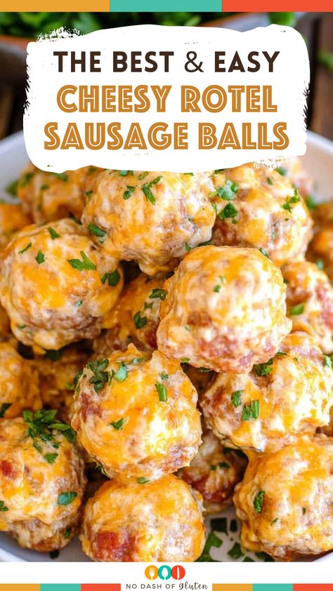 Looking for a crowd-pleasing appetizer? These Cheesy Rotel Sausage Balls are packed with flavor and so easy to make! Perfect for game days, parties, or a simple family snack. Made with sausage, Rotel, cream cheese, and Bisquick, they are irresistible. Try them today and watch them disappear in minutes! Don't forget to save this recipe for your next event! Pizza Sausage Balls, Sausage Snacks Appetizers, Bisquick Sausage Ball Recipe, Rotel Sausage Balls, Rotel Sausage And Cream Cheese Crescents, Sausage Appetizers For Party, Sausage Balls Without Bisquick, Sausage Balls With Cream Cheese, Bisquick Sausage Balls