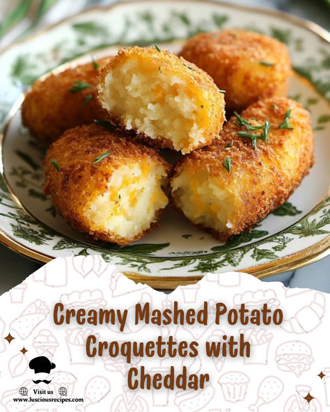 Crispy on the outside, creamy on the inside, these Baked Garlic and Herb Potato Croquettes are a healthy, flavorful snack or side dish for any occasion! Baked Croquettes, Baked Potato Croquettes, Potato Croquettes Recipe, Potato Croquette, Potato Croquette Recipe, Croquettes Recipe, Potato Croquettes, Instant Potatoes, Baked Garlic